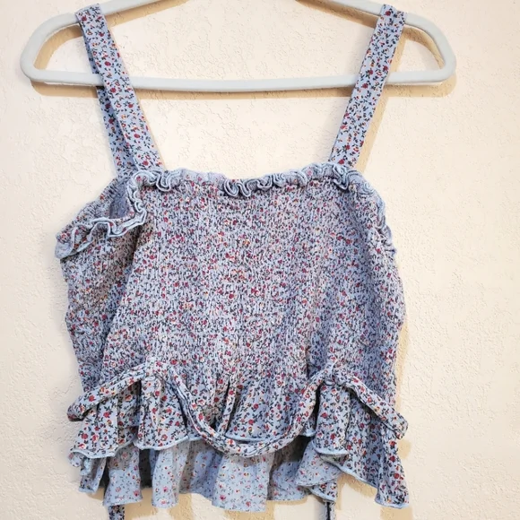 American Eagle Floral Blue Crop Top - Picture 2 of 8